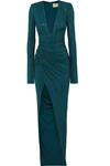 ALEXANDRE VAUTHIER CRYSTAL-EMBELLISHED RUCHED STRETCH-CREPE GOWN