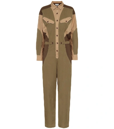 Isabel Marant Étoile Guan Patchwork Cotton-gabardine Jumpsuit In Army Green