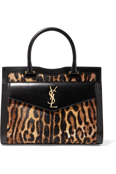 Saint Laurent Uptown East West Medium Leopard-print Calf Hair And Leather Tote In Leopard Print