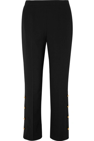 Prada Button-embellished Crepe Wide-leg Pants In Black