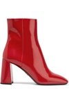 Prada Block Heel Patent Leather Bootie In Red
