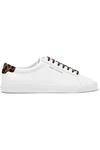 SAINT LAURENT ANDY CALF HAIR-TRIMMED LEATHER SNEAKERS
