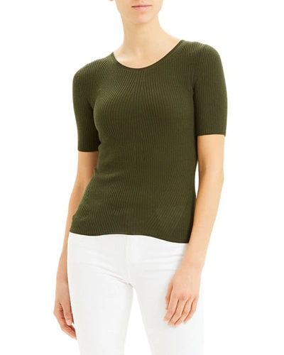 Theory Short-sleeve Ribbed Wool Jumper In Deep Cargo