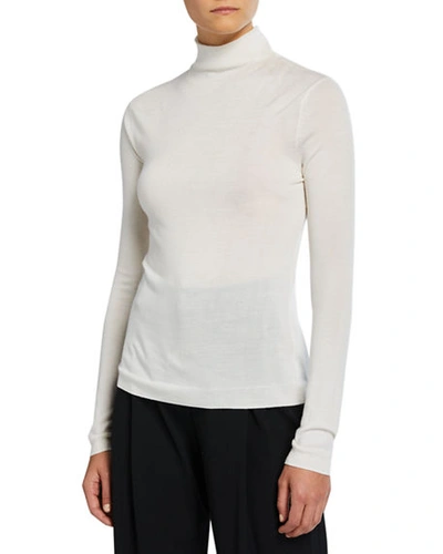 Vince Shrunken Merino Wool/silk Turtleneck Sweater In White