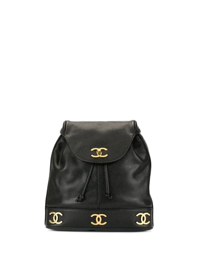 Pre-owned Chanel 1992 Cc Logo Chain Backpack In Black
