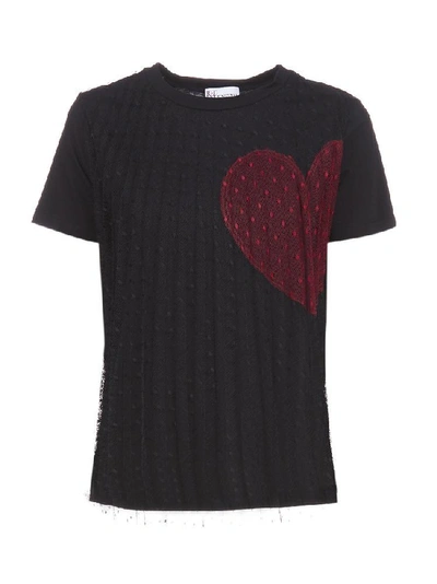 Red Valentino Heart-print Cotton-jersey T-shirt In Black