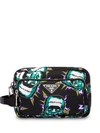 Prada Frankenstein Print Soft Nylon Pouch In Green