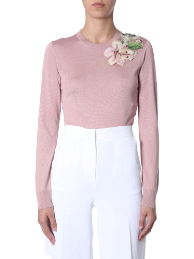 Dolce & Gabbana Floral Embroidered Sweater In Pink