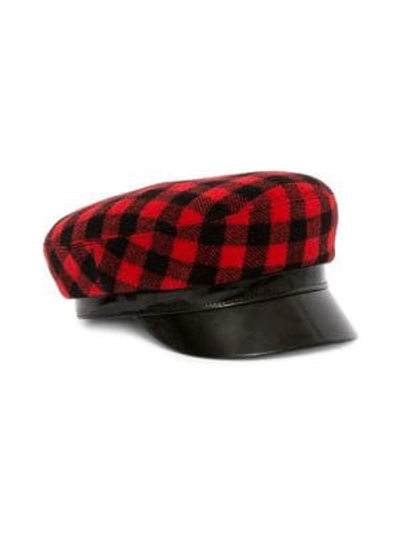 Avec La Troupe Leather-accented Buffalo Plaid Majorette Hat In Red