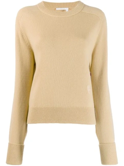 Chloé Cashmere Embroidered Logo Knitted Jumper In Neutrals