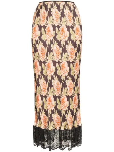 Paco Rabanne Lace-trimmed Pleated Floral Skirt In V007 Multicoloured