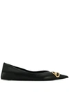Balenciaga Square Knife Logo-embellished Leather Point-toe Flats In Black