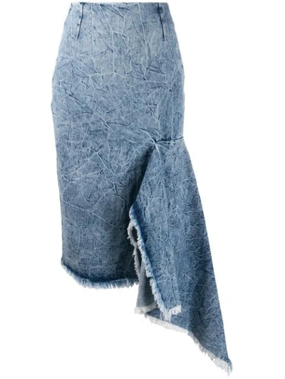 Balenciaga Asymmetric Frayed Denim Skirt In Blue