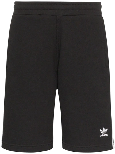 Adidas Originals Logo-embroidered Striped Loopback Cotton-jersey Shorts In Black
