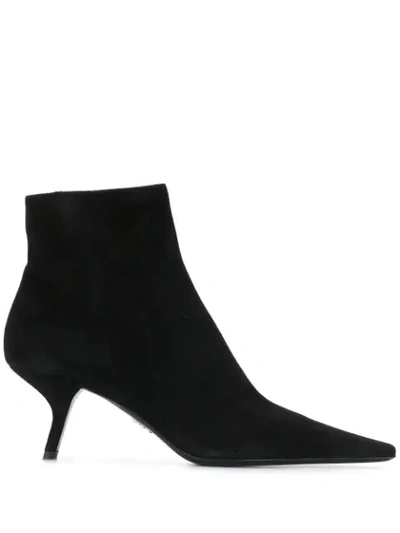 Prada Pointed Toe Side-zipped Boots In Black