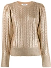 Msgm Metallic Knitted Jumper In Gold
