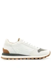 Brunello Cucinelli Bead-embellished Nylon And Suede Sneakers In White
