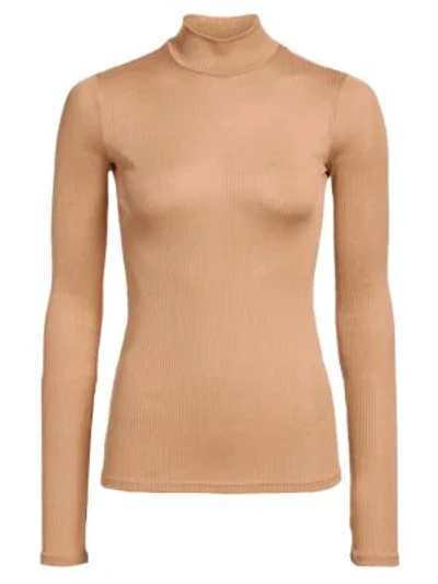 The Row Morsot Ribbed Silk Mockneck In Dark Nude