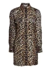 GANNI Stretch-Silk Satin Leopard-Print Shirtdress