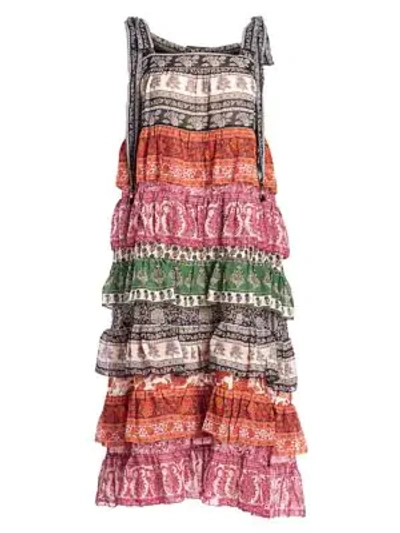 Zimmermann Amari Tiered Tie-shoulder Printed Silk-blend Midi Dress In Spliced