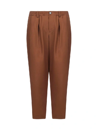 Marni Tropical Wool Trousers In Brown