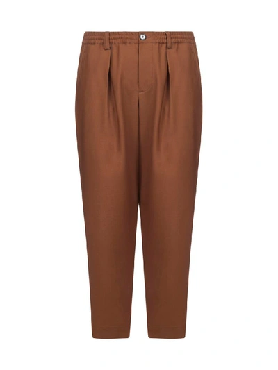 Marni Tropical Wool Trousers In Marrone