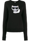Karl Lagerfeld Choupette Crewneck Sweatshirt In Black