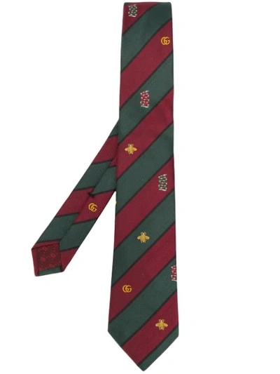 Gucci 7cm Symbols Motif Striped Tie In Red