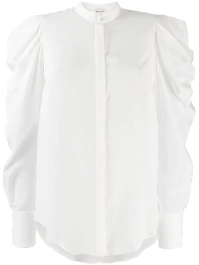 Alexander Mcqueen Gathered-sleeve Silk Shirt In Soft White
