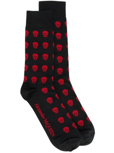 Alexander Mcqueen Black And Red Cotton Blend Socks In Black/red