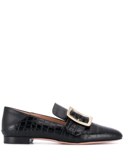 Bally Ladies Janelle Black Croco-embossed Leather Loafers