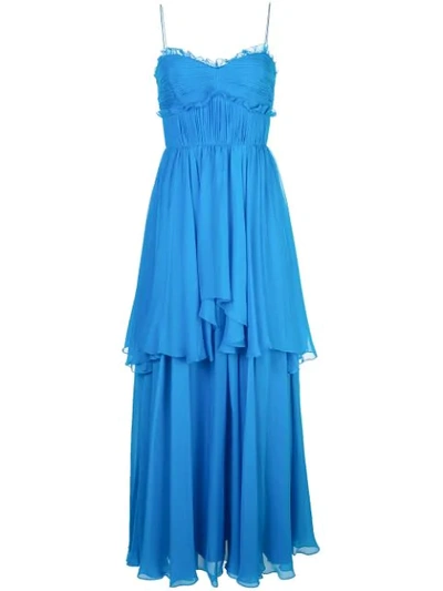 Amur Kiko Tiered Silk Maxi Dress In Blue