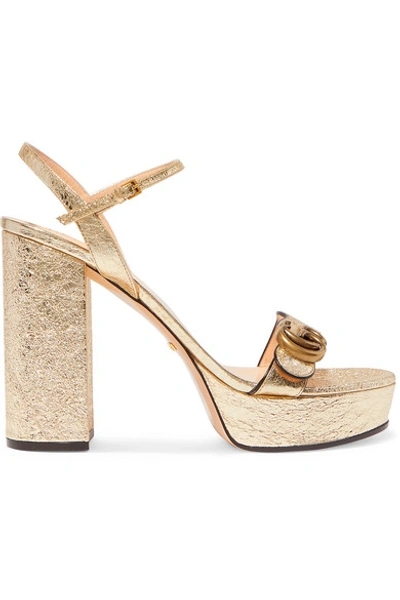 Gucci Marmont Logo-embellished Metallic Cracked-leather Platform Sandals