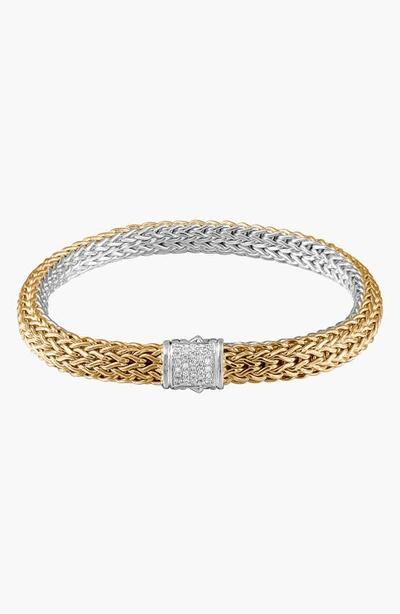 John Hardy Classic Chain 18k Gold And Sterling Silver Small Reversible Bracelet With Pave Diamonds