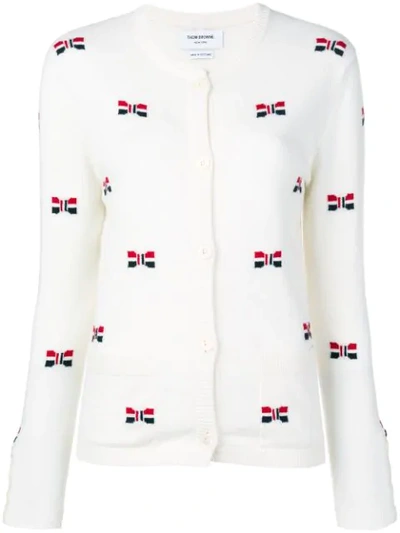 Thom Browne Bow Intarsia Cashmere Cardigan In White