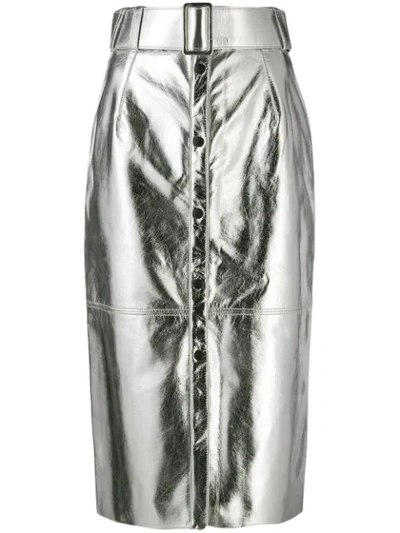 Msgm 排扣铅笔半身裙 - 银色 In Silver