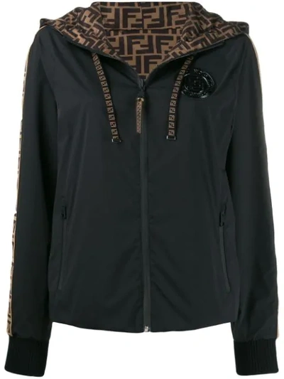 Fendi Monogram Trim Hooded Jacket - 黑色 In Black