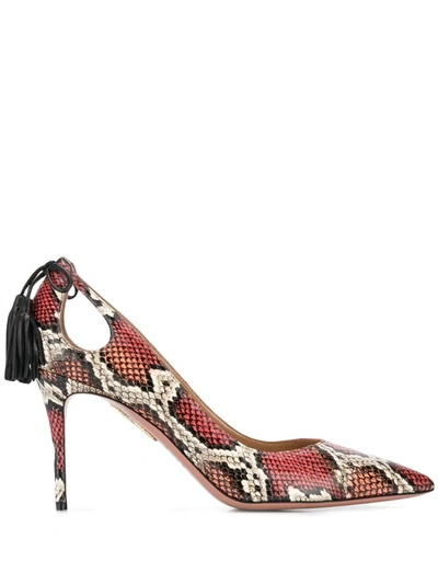 Aquazzura Forever Marilyn 85 Cutout Snake-effect Leather Pumps In Red