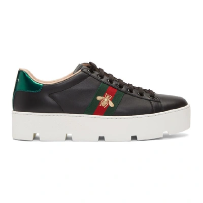 Gucci Ace Embroidered Platform Trainers In Black