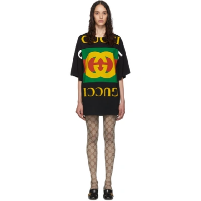 Gucci Oversized Printed Cotton T-shirt In Black