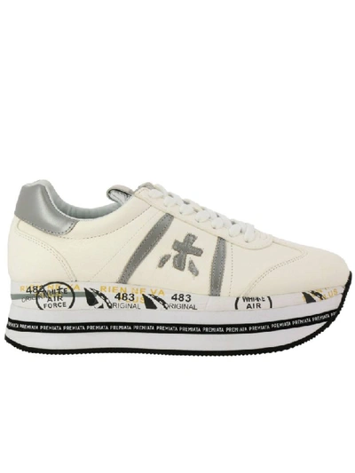 Premiata Leather Trainers With Maxi Platform Sole In White