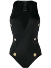 BALMAIN BUTTON DETAILED SWIMSUIT