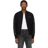 OFF-WHITE BLACK EMBROIDERED SKINNY VARSITY BOMBER JACKET