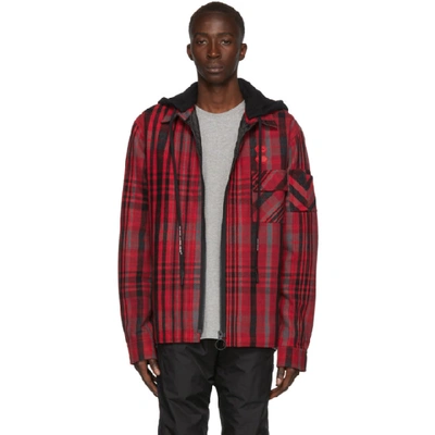 Off-white Red Checked Brushed Flannel Jacket In Multicolor
