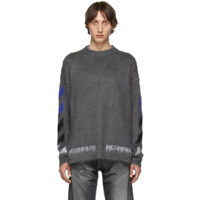 Off-white Off White Diagonal Brushed Jumper In Grey