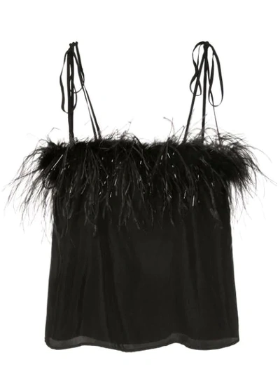 Alice Mccall Favour Feather-trimmed Satin Camisole In Black