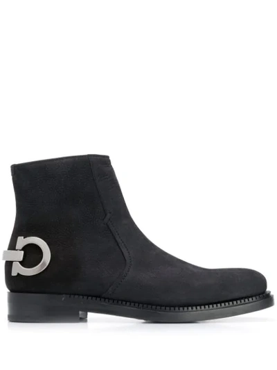 Ferragamo Men's Bankley Gancini Ankle Boots In Black