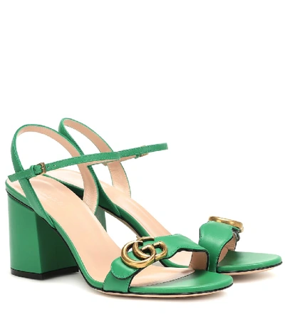 Gucci Marmont皮革凉鞋 In Green