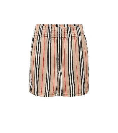 Burberry Marsett Icon Striped Silk Shorts In Archive Beige Check