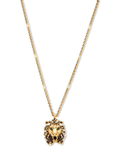 Gucci Lion Head Necklace With Multicolour Crystals In White